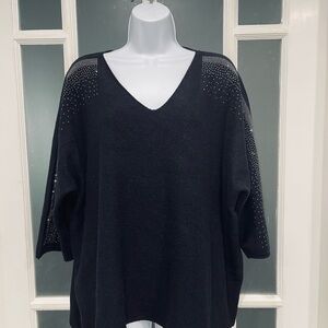 Elegant Black Women's Sweater with Rhinestone Detail